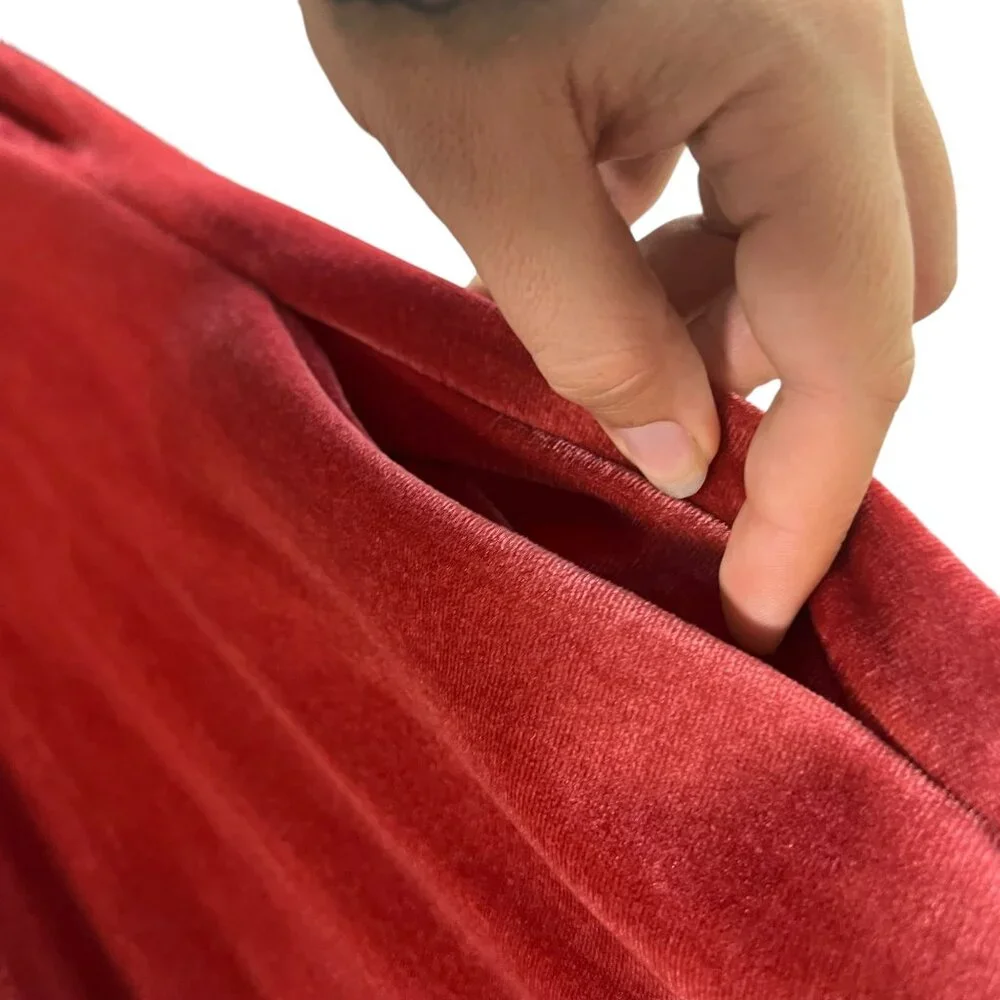 Vintage 60s Red Orange Velour Short Sleeve Full Length House Dress Medium - Picture 6 of 10